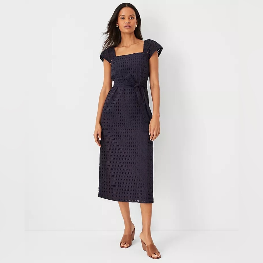 Ann Taylor Eyelet Square Neck Puff Dress